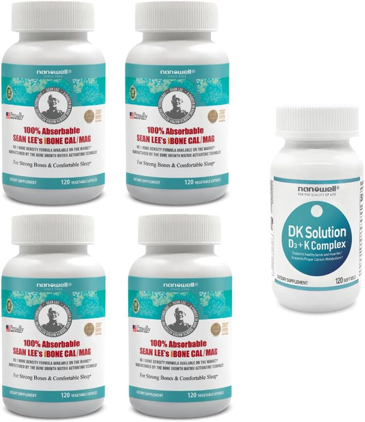NANOWELL Sean Lee's iBone Cal Mag Capsules - 4 Bottles + DK Solution - Bone Health, Calcium & Immune Support Supplement