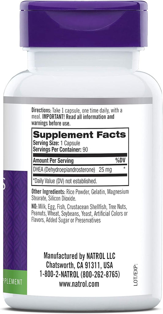 Natrol Mood & Stress DHEA 25mg Capsules - Hormone Balance & Mood Support - 180 Capsules, 180 Day Supply