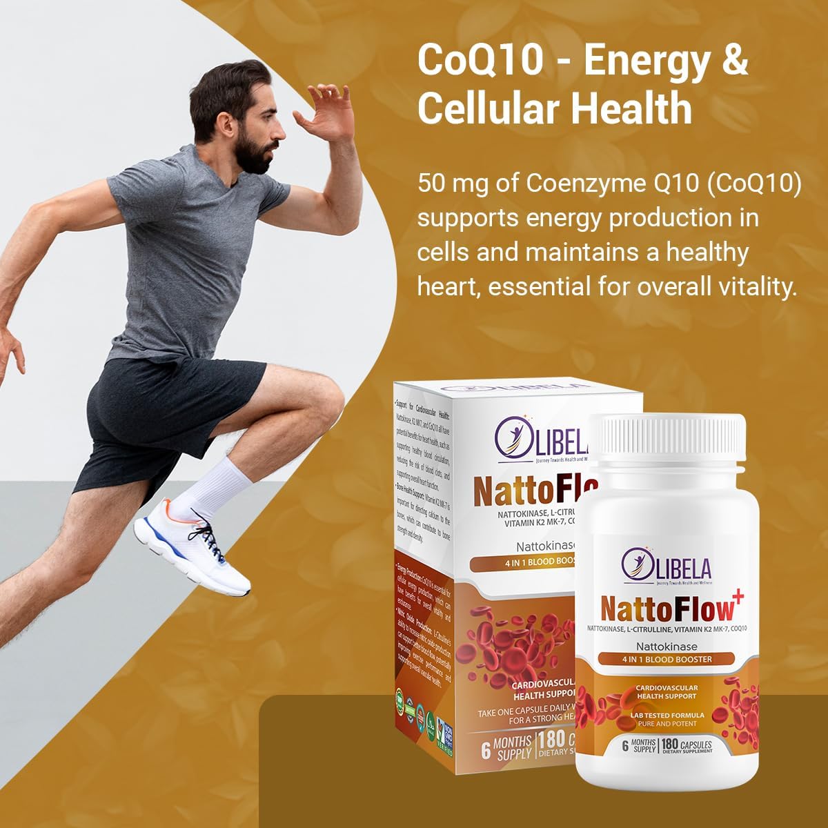 NattoFlow+ 4 in 1 Supplement for Cardiovascular Health and Energy - Nattokinase, L-Citrulline, CoQ10, Vitamin K2 - 180 Capsules