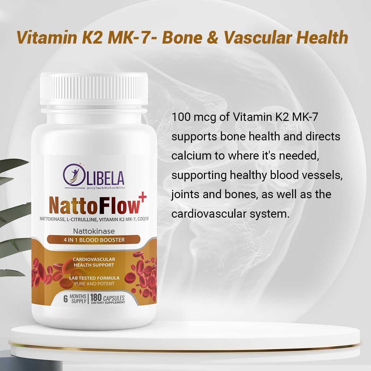 NattoFlow+ 4 in 1 Supplement for Cardiovascular Health and Energy - Nattokinase, L-Citrulline, CoQ10, Vitamin K2 - 180 Capsules
