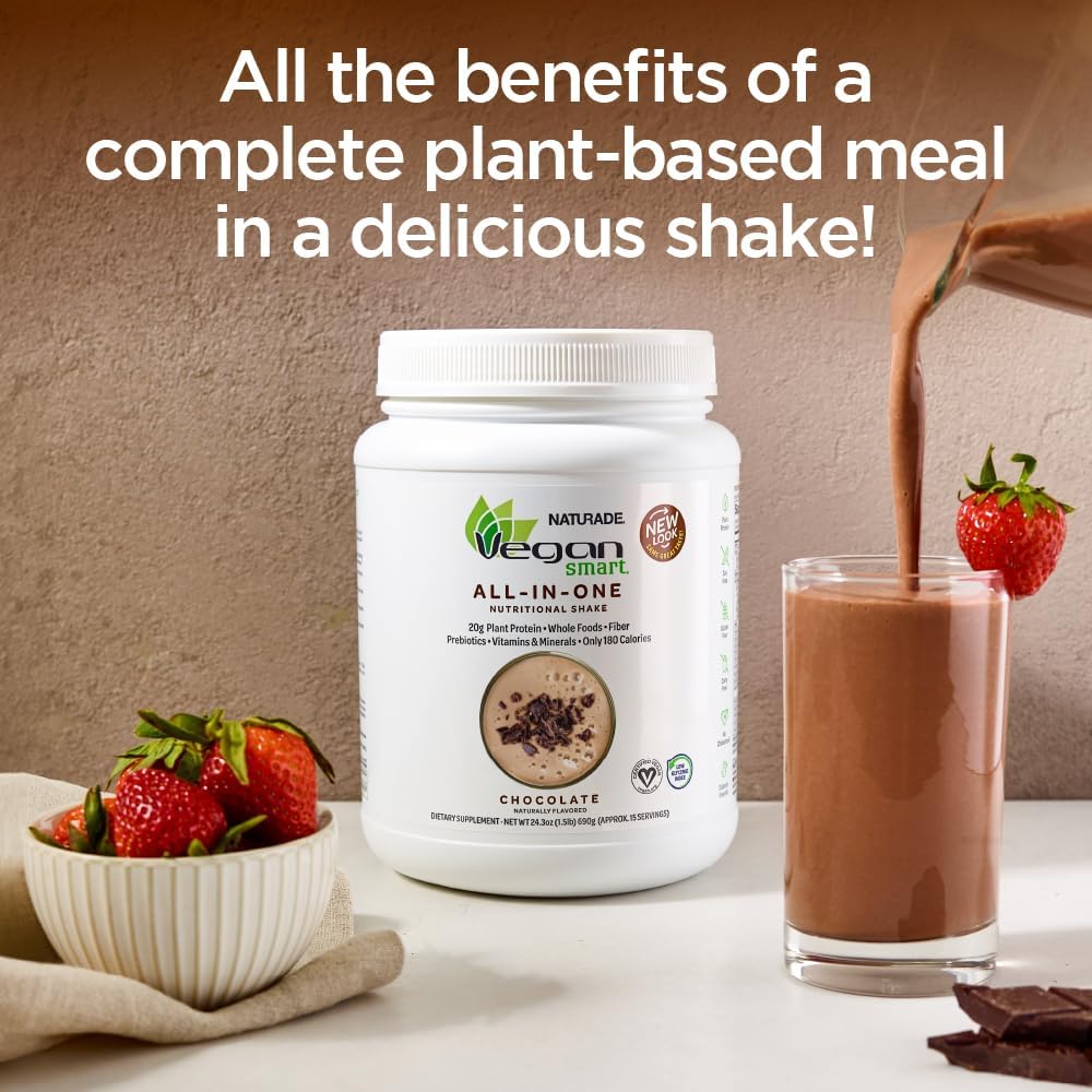 Naturade Vegansmart Plant Based Vegan Protein Powder - Chocolate, 2 Pack, 30 Servings - All-in-One Nutritional Shake Blend, Gluten Free & Non-GMO