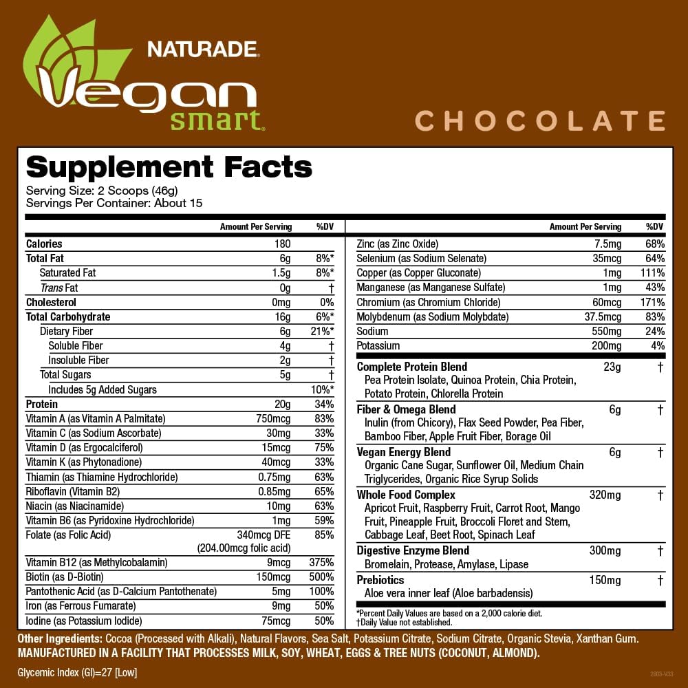 Naturade Vegansmart Plant Based Vegan Protein Powder - Chocolate, 2 Pack, 30 Servings - All-in-One Nutritional Shake Blend, Gluten Free & Non-GMO