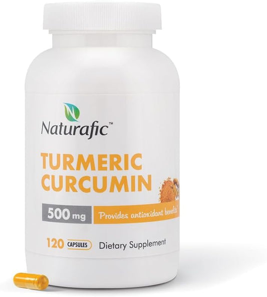 Naturafic Turmeric Curcumin Capsules with Piperine - 500mg, 120 Count - Enhanced Absorption, Non-GMO & Gluten-Free