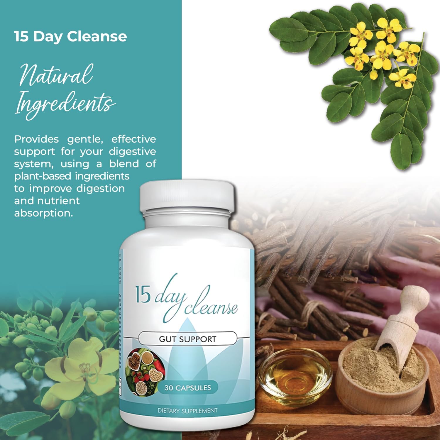 Natural 15-Day Colon and Gut Cleanse Capsules | Gentle & Effective Colon Cleanse Support | Enhanced with Natural Ingredients | Made in USA