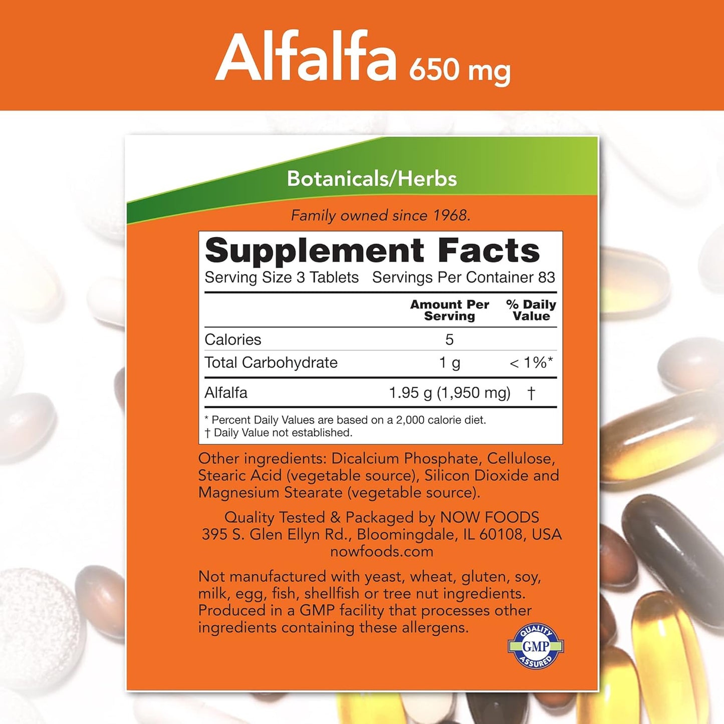 Natural Alfalfa Supplement 10 Grain Tablets - 625 mg, 250 Count by NOW Foods