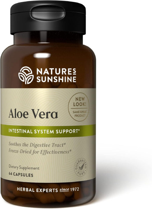 Natural Aloe Vera Freeze Dried Capsules - 64 Count | Supports Digestive Health and Intestinal Nutrient Supply