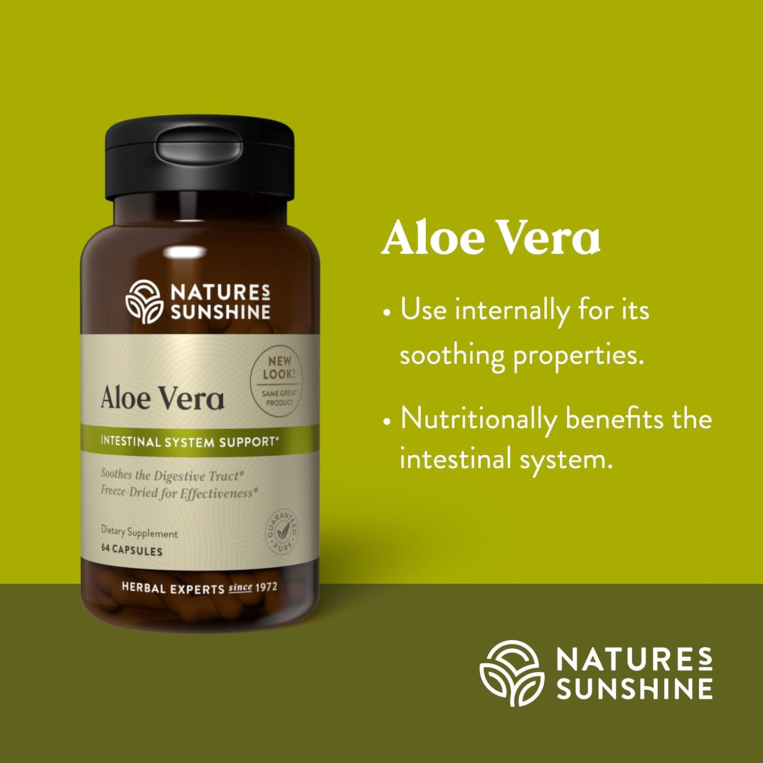 Natural Aloe Vera Freeze Dried Capsules - 64 Count | Supports Digestive Health and Intestinal Nutrient Supply