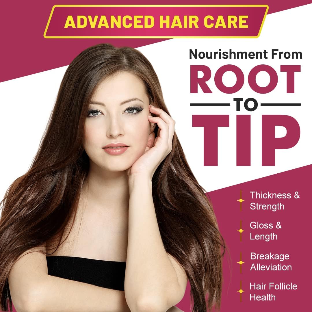 Natural Anti-Aging Hair Skin and Nails Vitamins with 28 Ingredients including Biotin, Keratin, Collagen, and Hyaluronic Acid - 60 Tablets