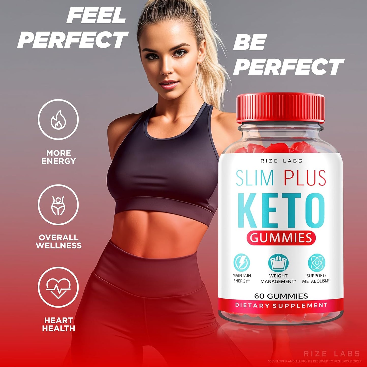 Natural Apple Cider Vinegar Supplement for Advanced  Slimming Formula  - Rize Labs Slim Plus Keto ACV Gummies (60 Gummies)