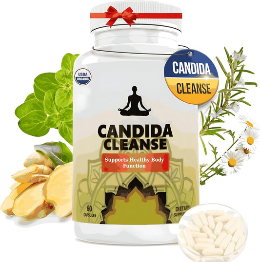 Natural AuraFlare Candida Cleanse Supplement for Digestive Balance - Oregano Leaf, Wormwood, Black Walnut - Gentle Support for Men and Women - 60 Capsules