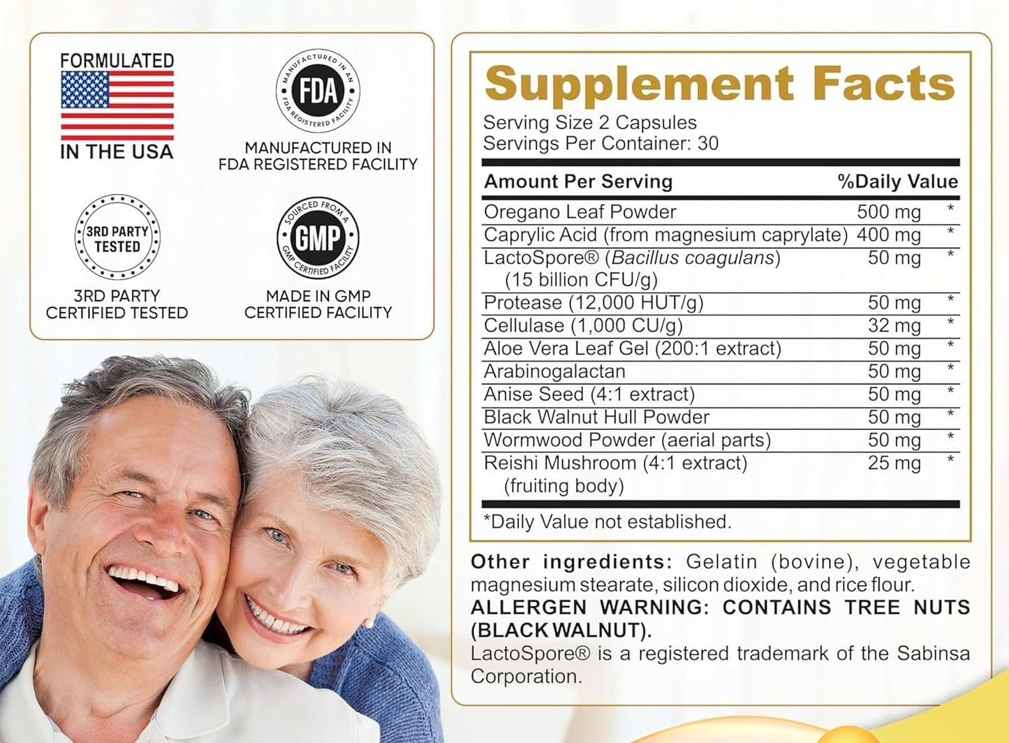 Natural AuraFlare Candida Cleanse Supplement for Digestive Balance - Oregano Leaf, Wormwood, Black Walnut - Gentle Support for Men and Women - 60 Capsules
