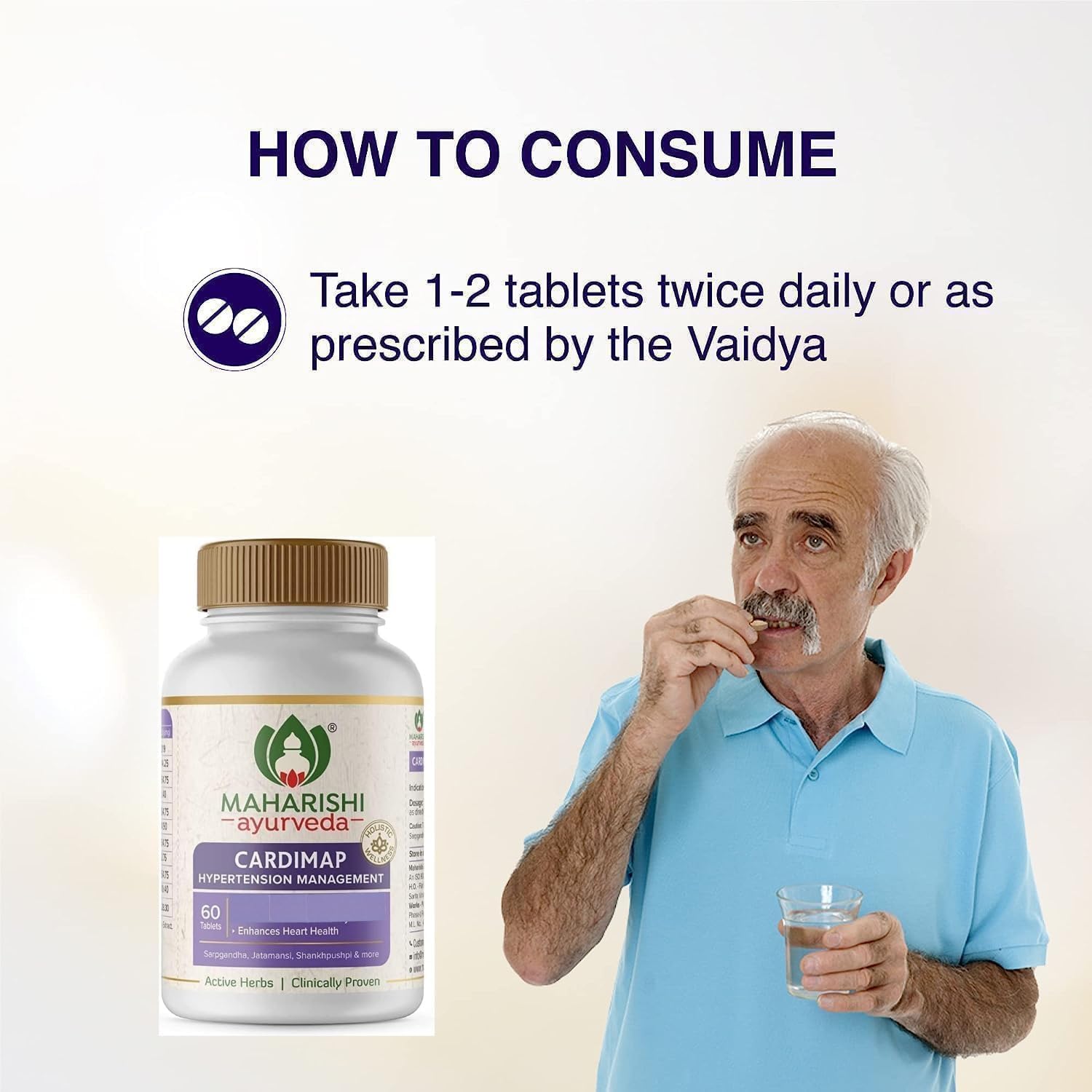 Natural Ayurvedic Cardimap | Balances Blood Pressure | Herbal Blend of 5 Ingredients | 30-Day Supply | 60 Tablets