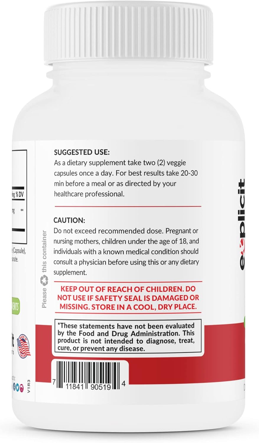 Natural Berberine HCl Capsules - 1200mg Max Strength - 60 Count - 30 Day Supply