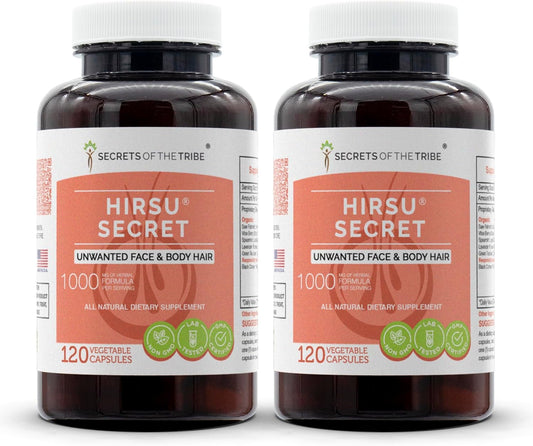 Natural Blend for Unwanted Body & Facial Hair - 240 Capsules/2000mg - Saw Palmetto, Black Cohosh, Vitex, Spearmint, Lavender, Green Tea - Secrets of the Tribe Hirsu Secret.