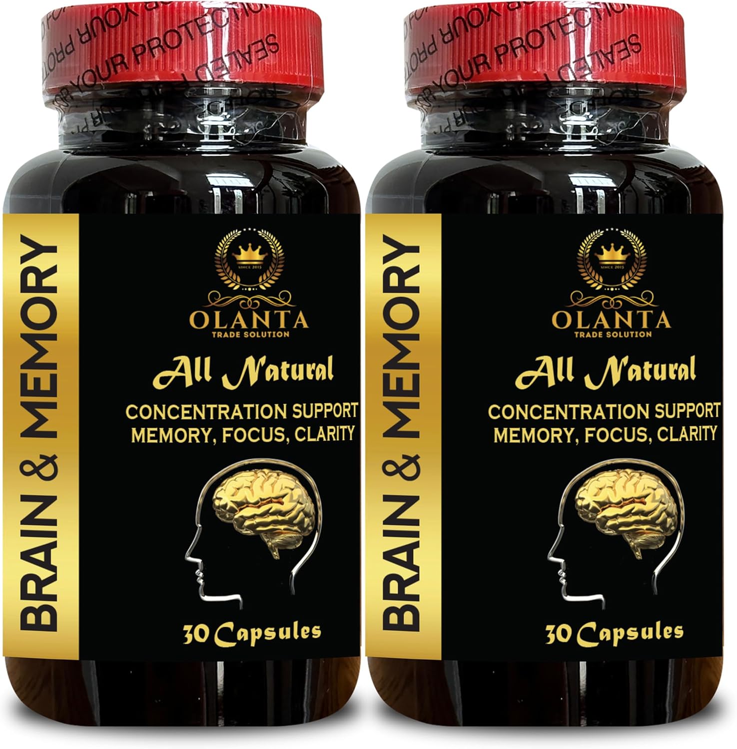 Natural Brain Health Supplements for Adults - Cognitive Support and Mental Clarity - Memory and Focus Enhancement - 2 Bottles 60 Capsules