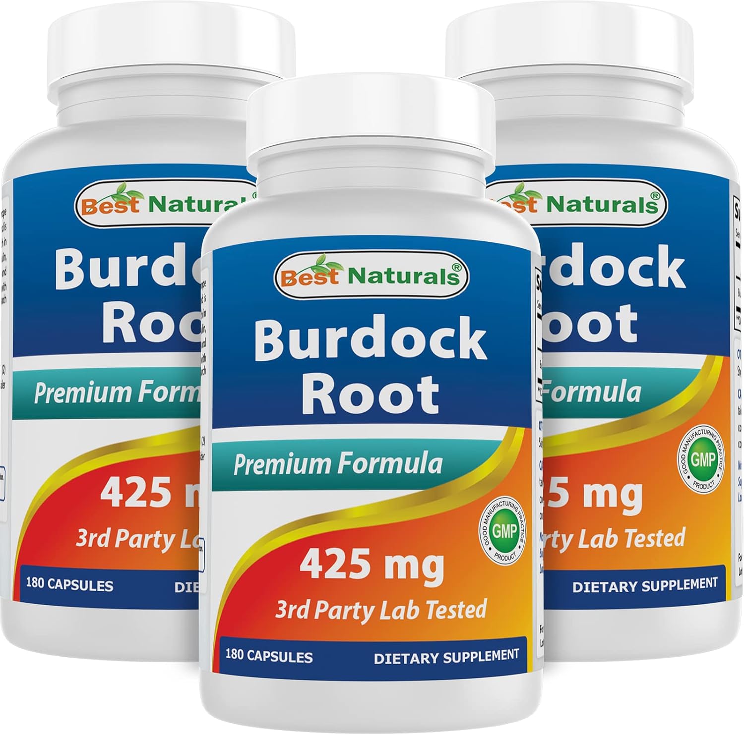 Natural Burdock Root Capsules - 425 mg, 180 Count (Pack of 3) - Top Quality Supplement
