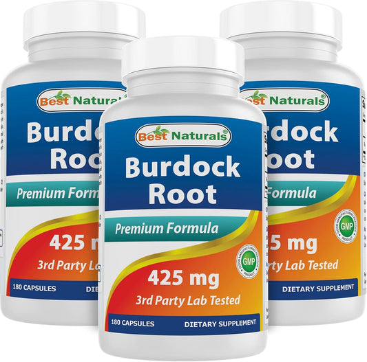 Natural Burdock Root Capsules - 425 mg, 180 Count (Pack of 3) - Top Quality Supplement