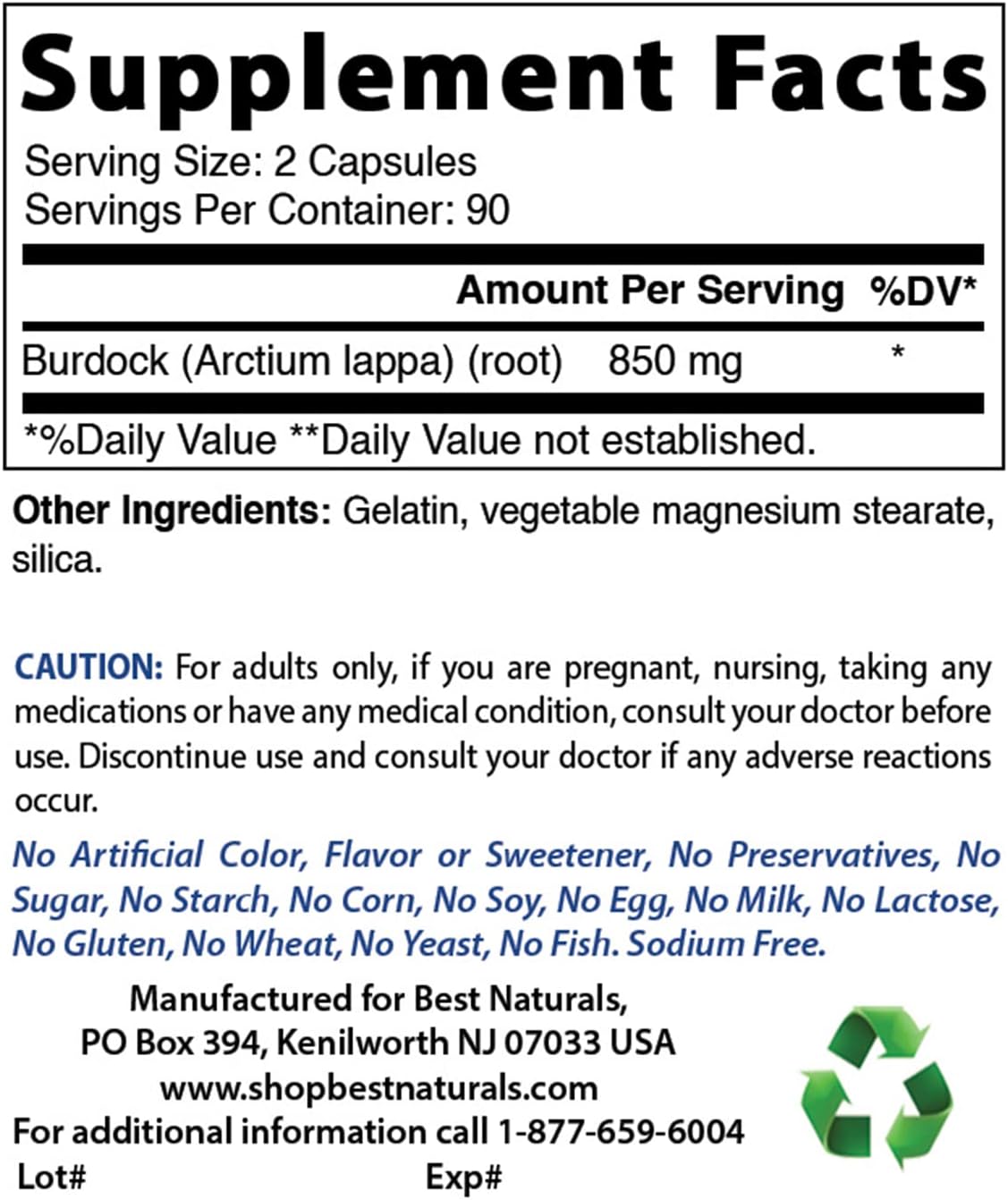 Natural Burdock Root Capsules - 425 mg, 180 Count (Pack of 3) - Top Quality Supplement