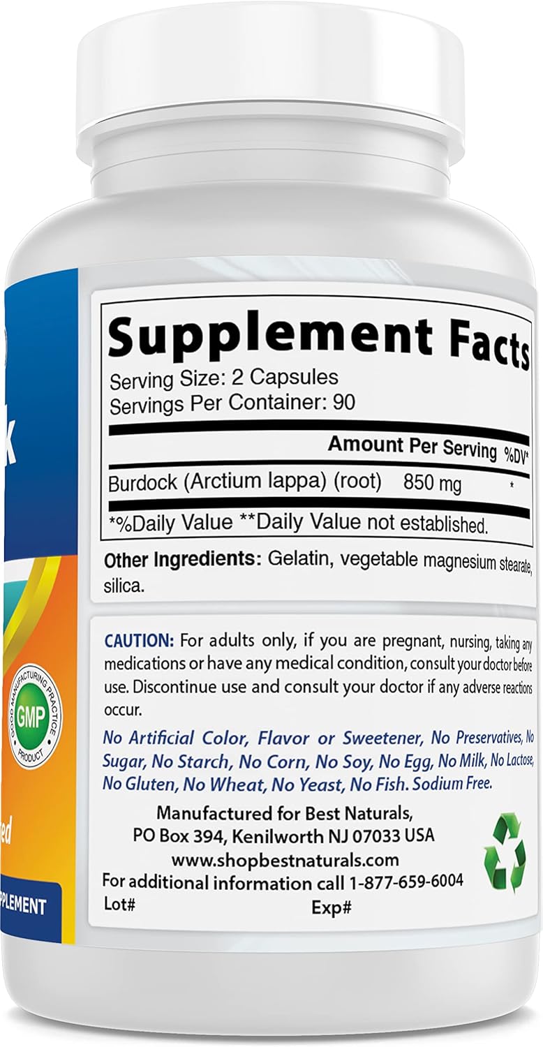 Natural Burdock Root Capsules - 425 mg, 180 Count (Pack of 3) - Top Quality Supplement
