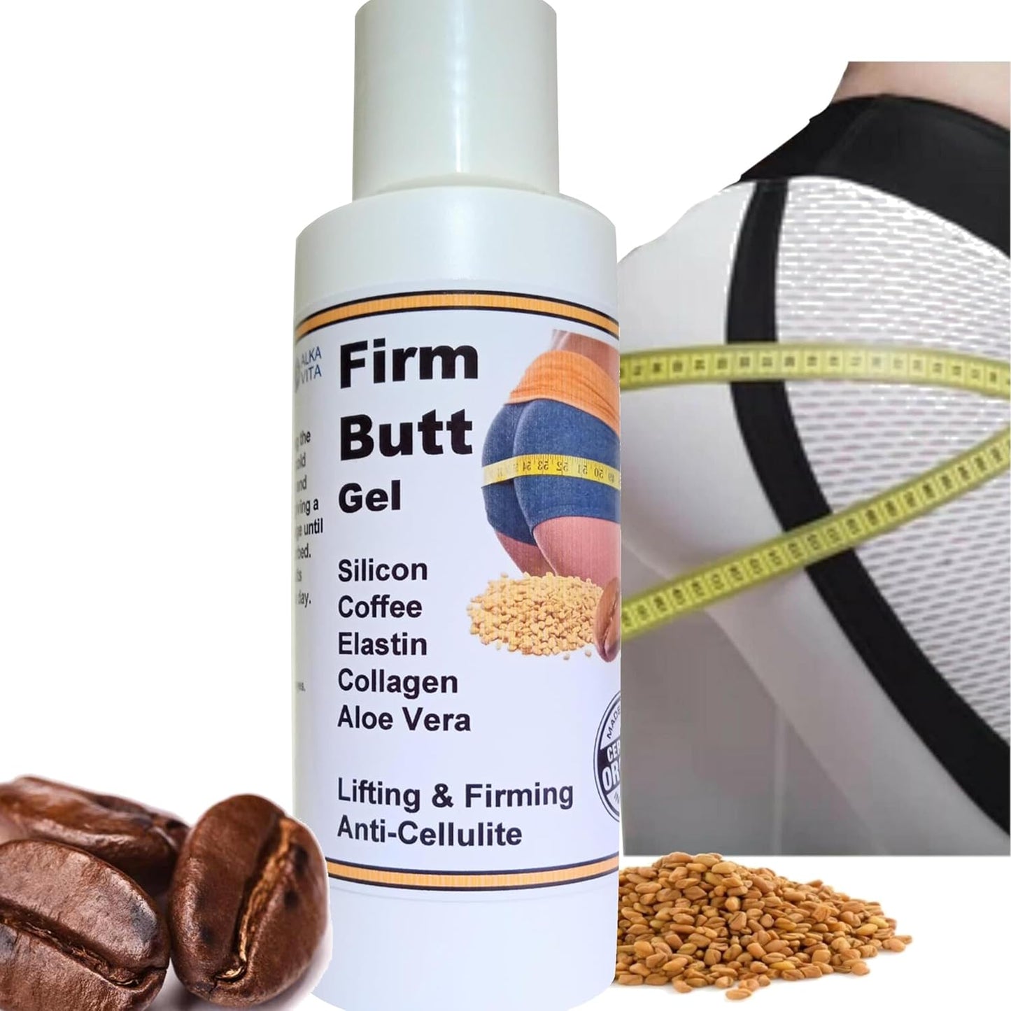 Natural Buttock Lifting Gel with Silica, Collagen, Coffee & Elastin for Firming and Tightening Saggy Skin