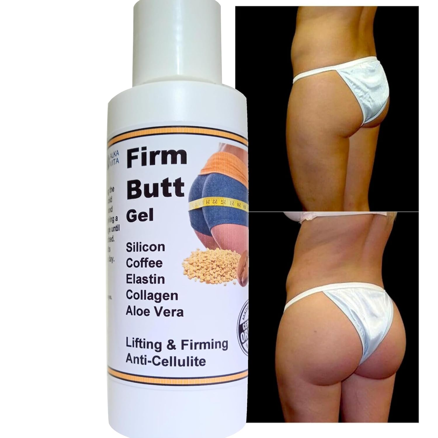 Natural Buttock Lifting Gel with Silica, Collagen, Coffee & Elastin for Firming and Tightening Saggy Skin