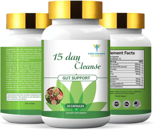 Natural Detox & Digestive Health Softgel Capsules with Ginkgo Biloba & Ginger - 15 Day Gut Cleanse (30 Capsules)