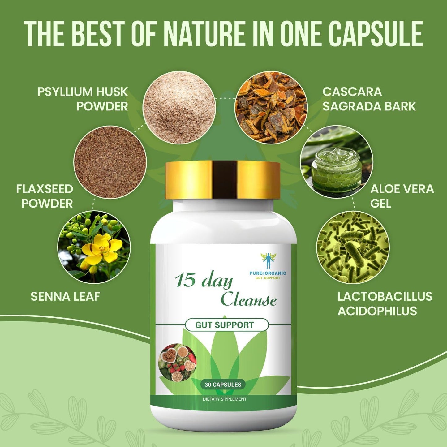 Natural Detox & Digestive Health Softgel Capsules with Ginkgo Biloba & Ginger - 15 Day Gut Cleanse (30 Capsules)