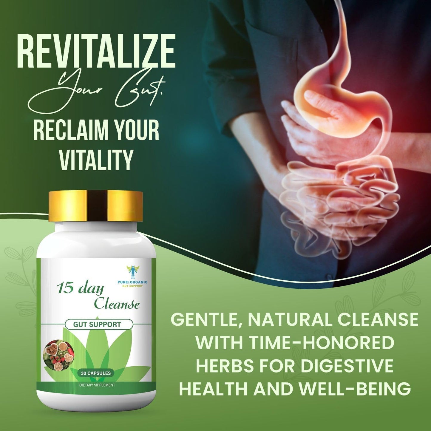 Natural Detox & Digestive Health Softgel Capsules with Ginkgo Biloba & Ginger - 15 Day Gut Cleanse (30 Capsules)