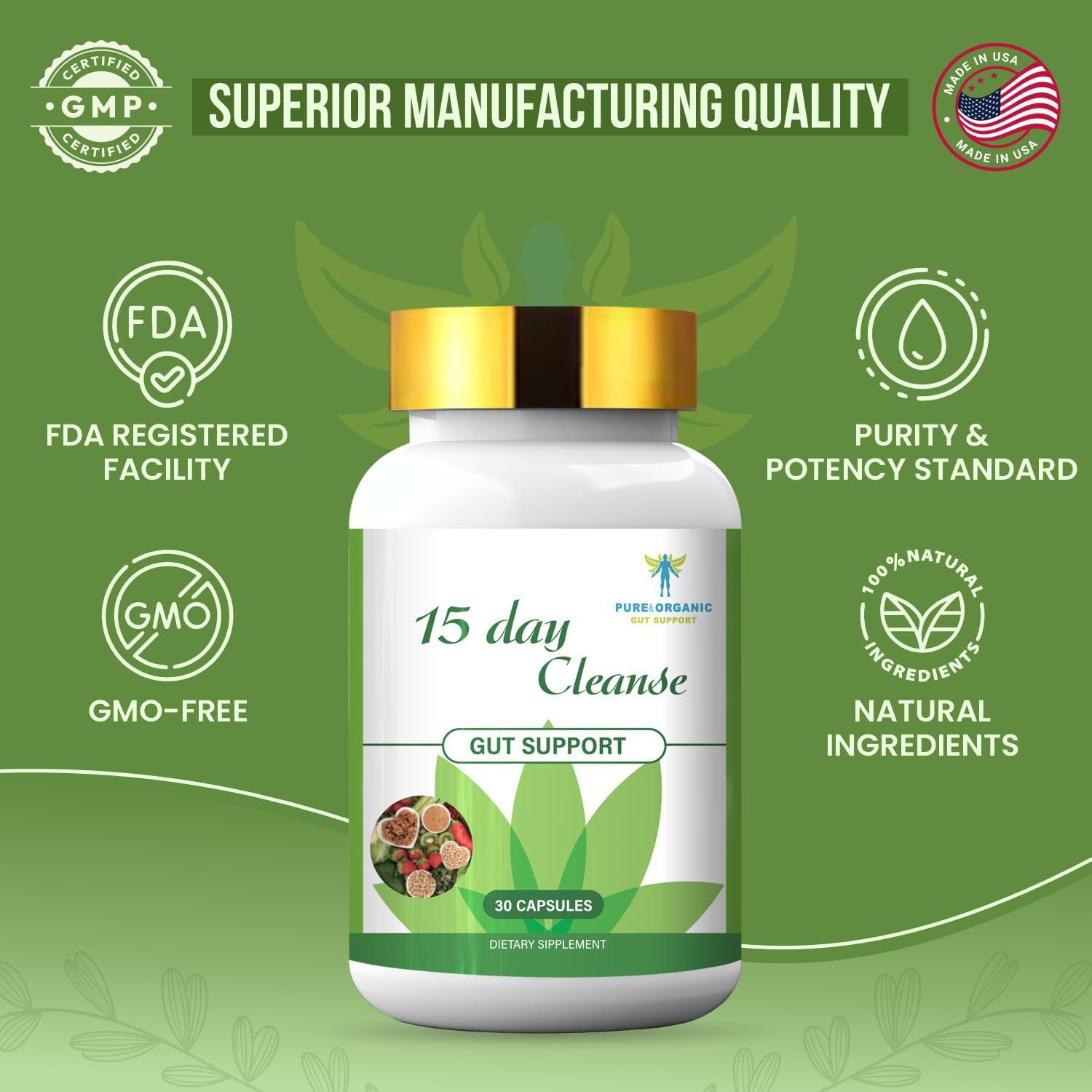 Natural Detox & Digestive Health Softgel Capsules with Ginkgo Biloba & Ginger - 15 Day Gut Cleanse (30 Capsules)