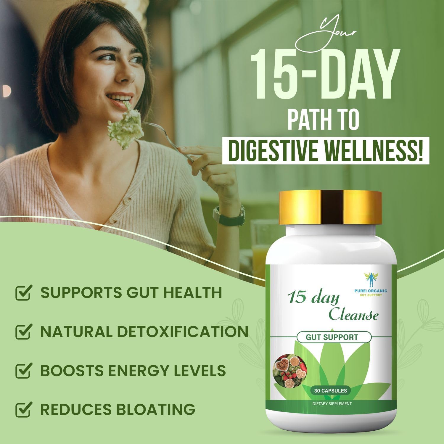 Natural Detox & Digestive Health Softgel Capsules with Ginkgo Biloba & Ginger - 15 Day Gut Cleanse (30 Capsules)