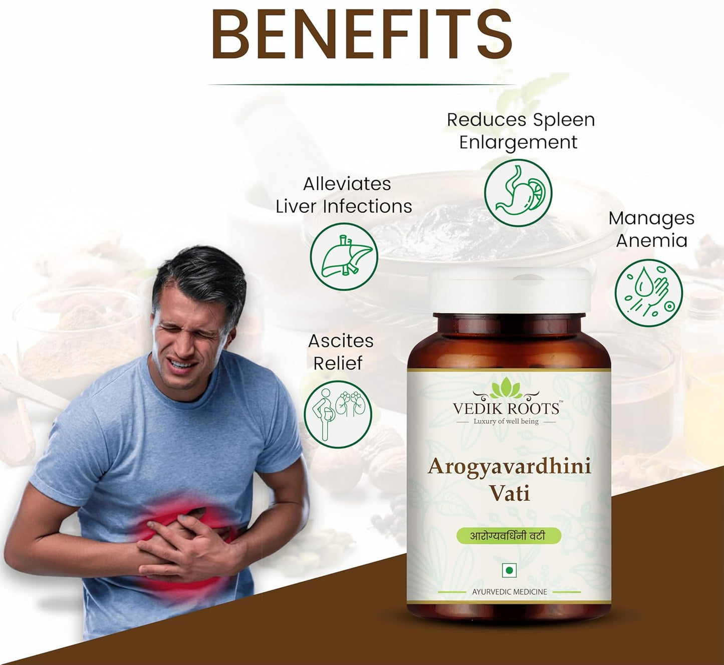 Natural Detox & Liver Support Tablets for Spleen Enlargement - Arogyavardhini Vati | Reduces Bloating & Improves Nutrient Absorption | 120 Tablets (360) by VEDIKROOTS