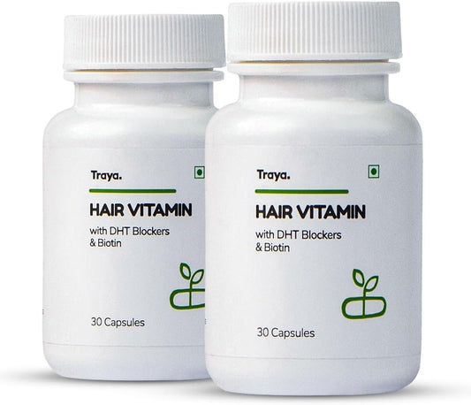 Natural DHT Blocker Hair Growth Vitamins with Biotin, Bhringraj, and Omega 3 - Pack of 2 (60 Capsules Each)