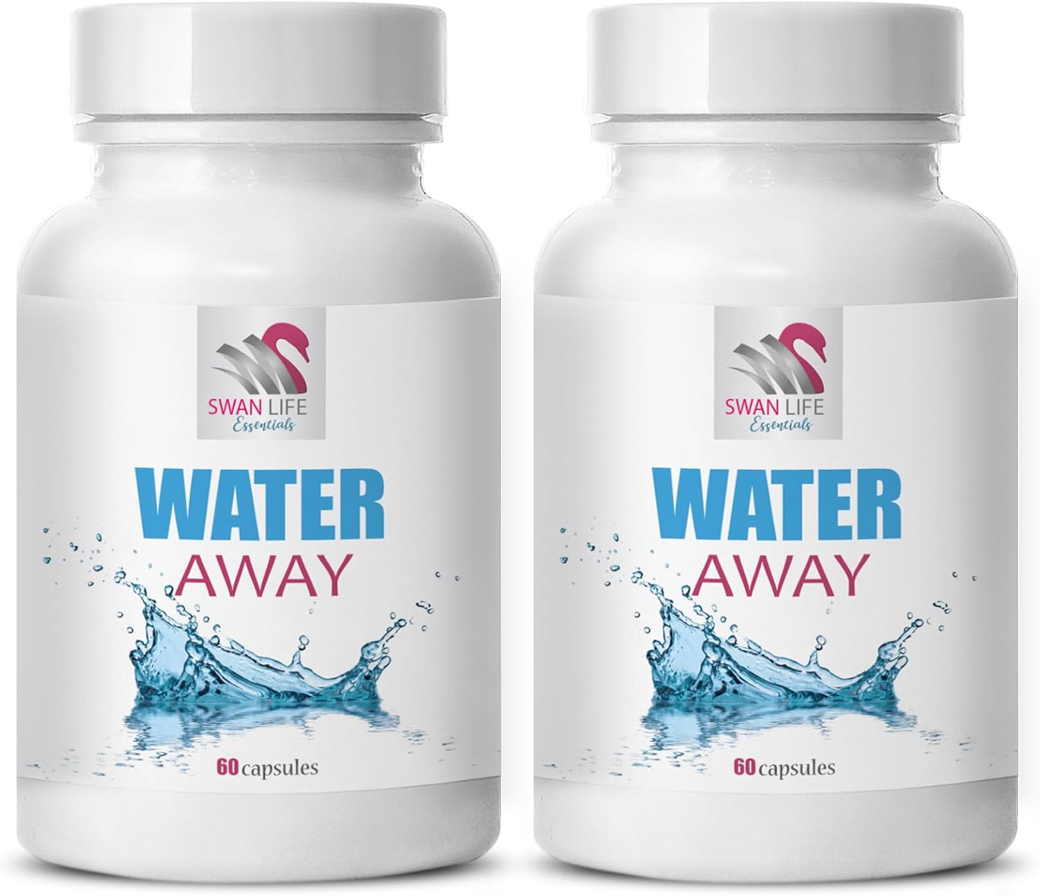 Natural Diuretic Blend Capsules for Fluid Balance and Water Support - SWAN LIFE ESSENTIALS Water Away Supplement - 2 Bottles, 120 Capsules