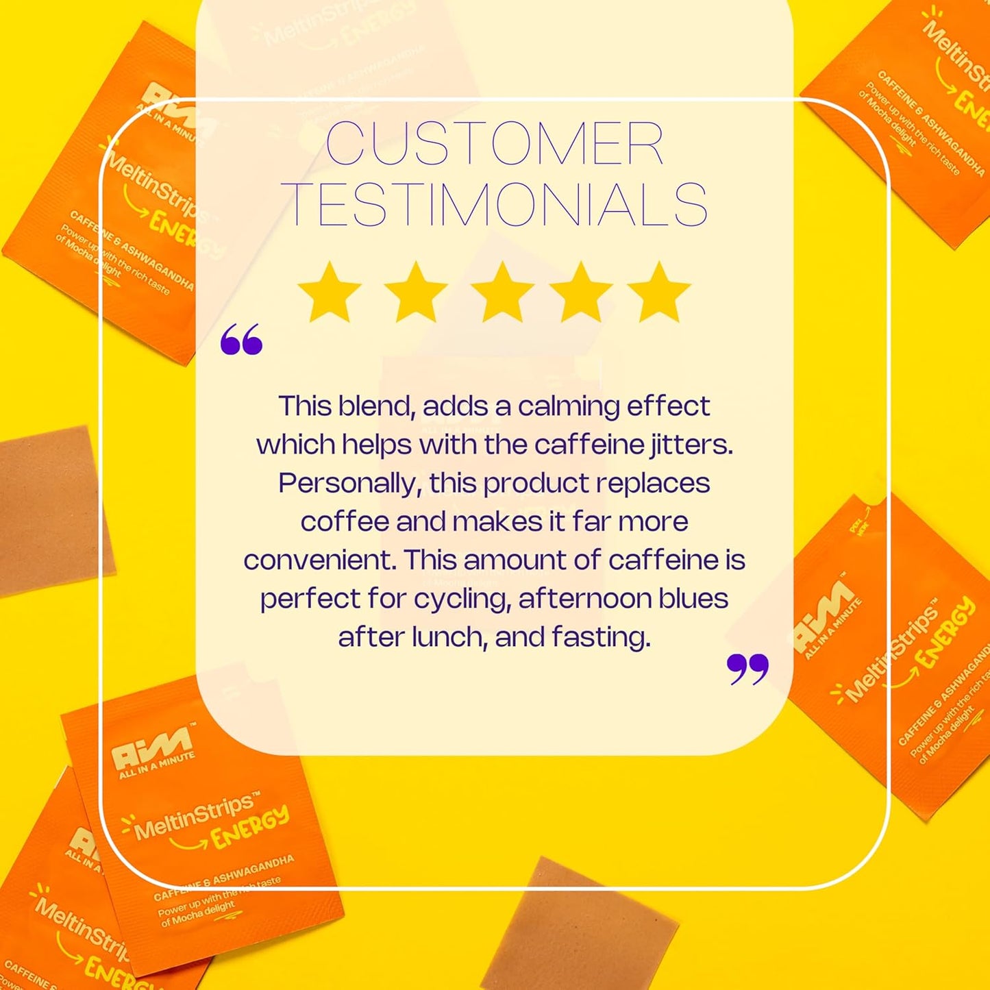 Natural Energy Oral Strips with Caffeine, Ashwagandha, B12 - Fast Absorption Vegan Supplement - 30 Strips