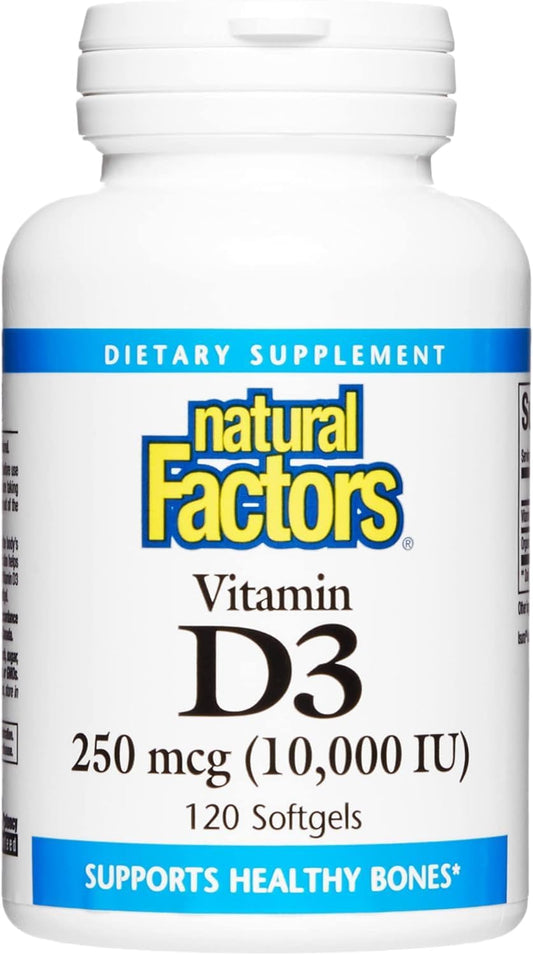 Natural Factors Vitamin D3 10000 IU Softgels for Stronger Bones, Muscles, and Immune Support - 120 Count