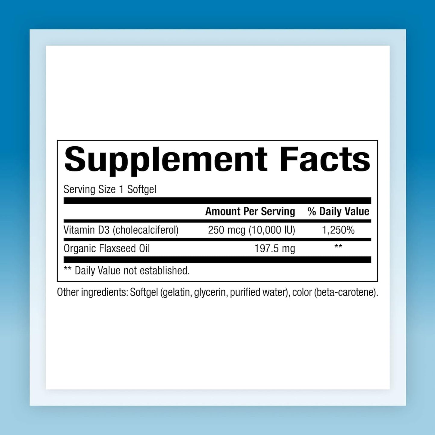 Natural Factors Vitamin D3 10000 IU Softgels for Stronger Bones, Muscles, and Immune Support - 120 Count