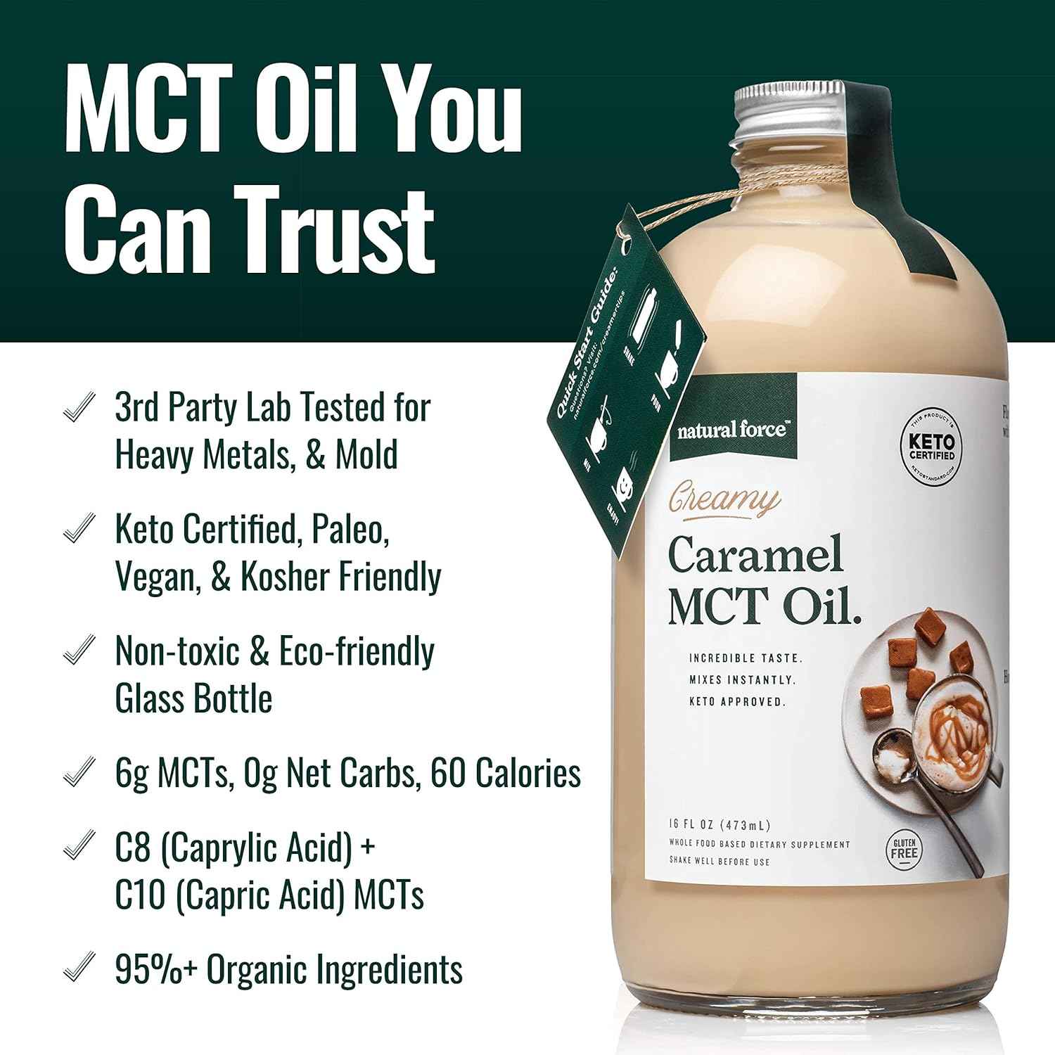 Natural Force Clean Coffee + Creamy Caramel MCT Oil + Collagen Peptides Bundle – Organic Whole Bean Coffee, Emulsified MCT Creamer & Hydrolyzed Collagen Protein – 12 Oz Bag, 16 Oz Bottle, 11.7 Oz Bag