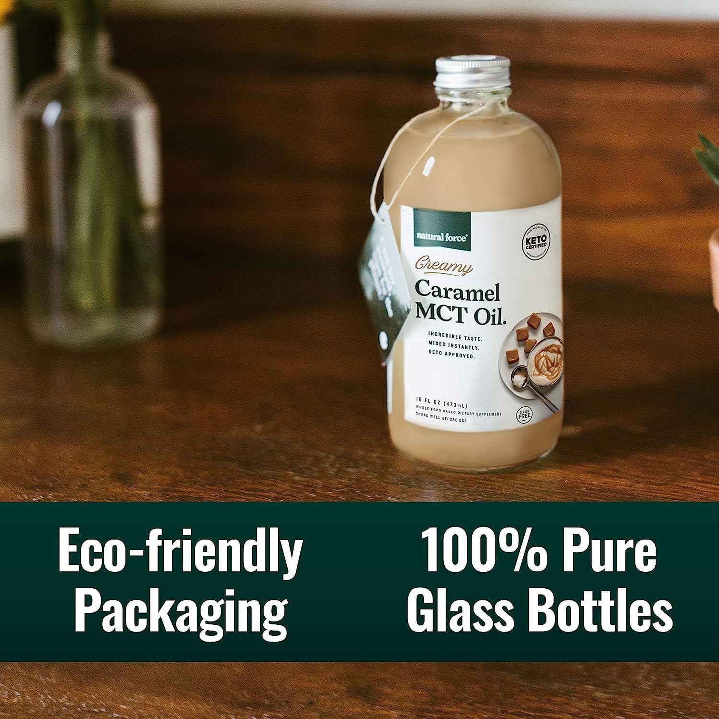 Natural Force Organic Clean Decaf Coffee + Creamy Caramel MCT Oil Bundle – Emulsified MCT Creamer & Mold & Mycotoxin Free Coffee – Non-GMO, Keto, Paleo, and Vegan - 12 Oz Bag and 16 Oz Glass Bottle