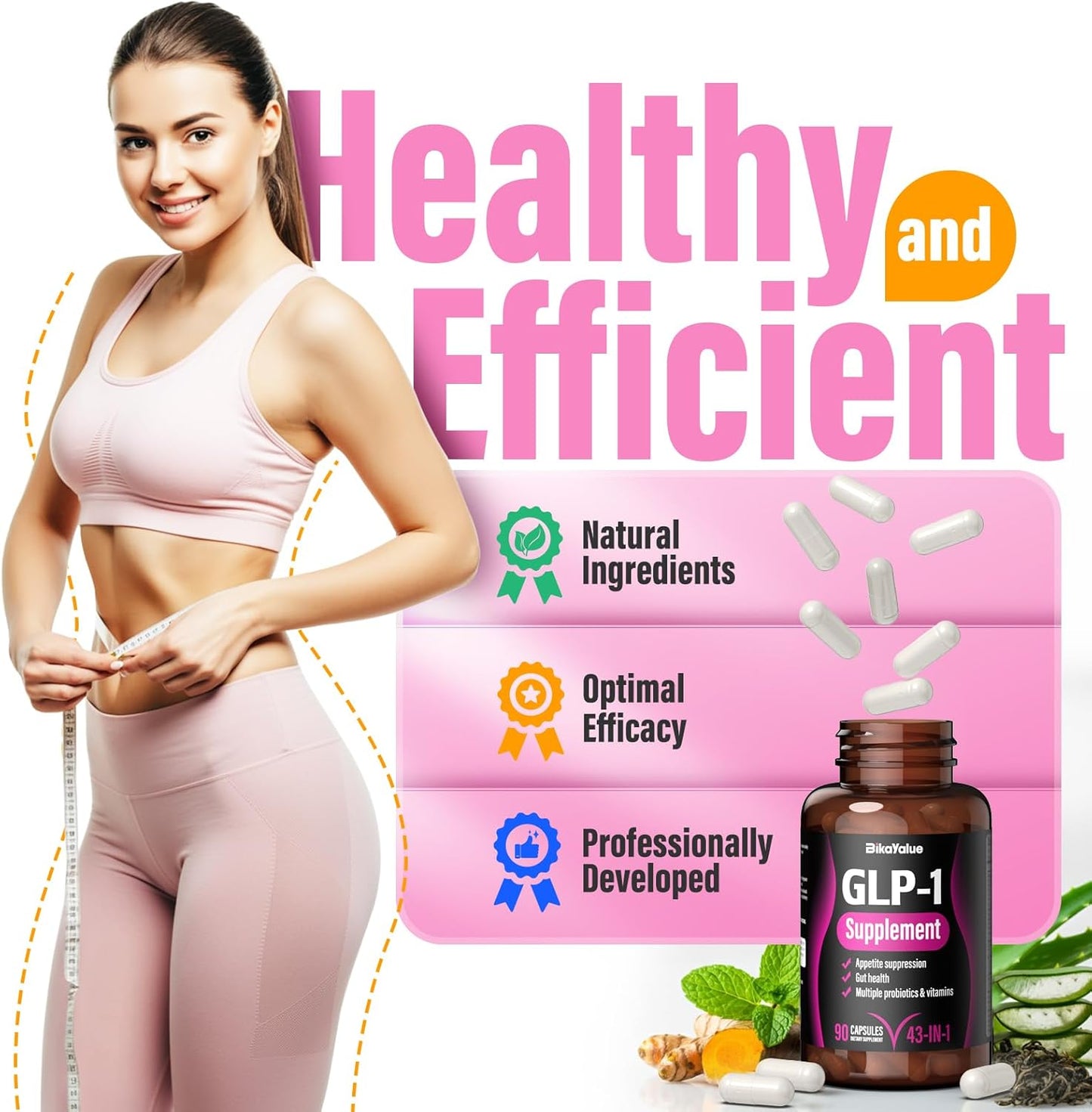 Natural GLP-1 Activating Supplement with Hops, Green Tea, Garcinia Cambogia, Probiotics, Multivitamins for Gut Health - 093