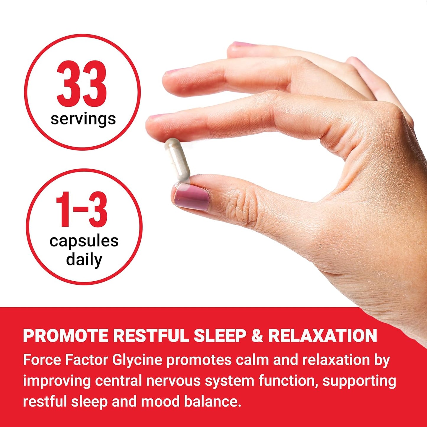 Natural Glycine Supplement for Relaxation, Sleep, Cognitive Function - 100 Veg Capsules by FORCE FACTOR