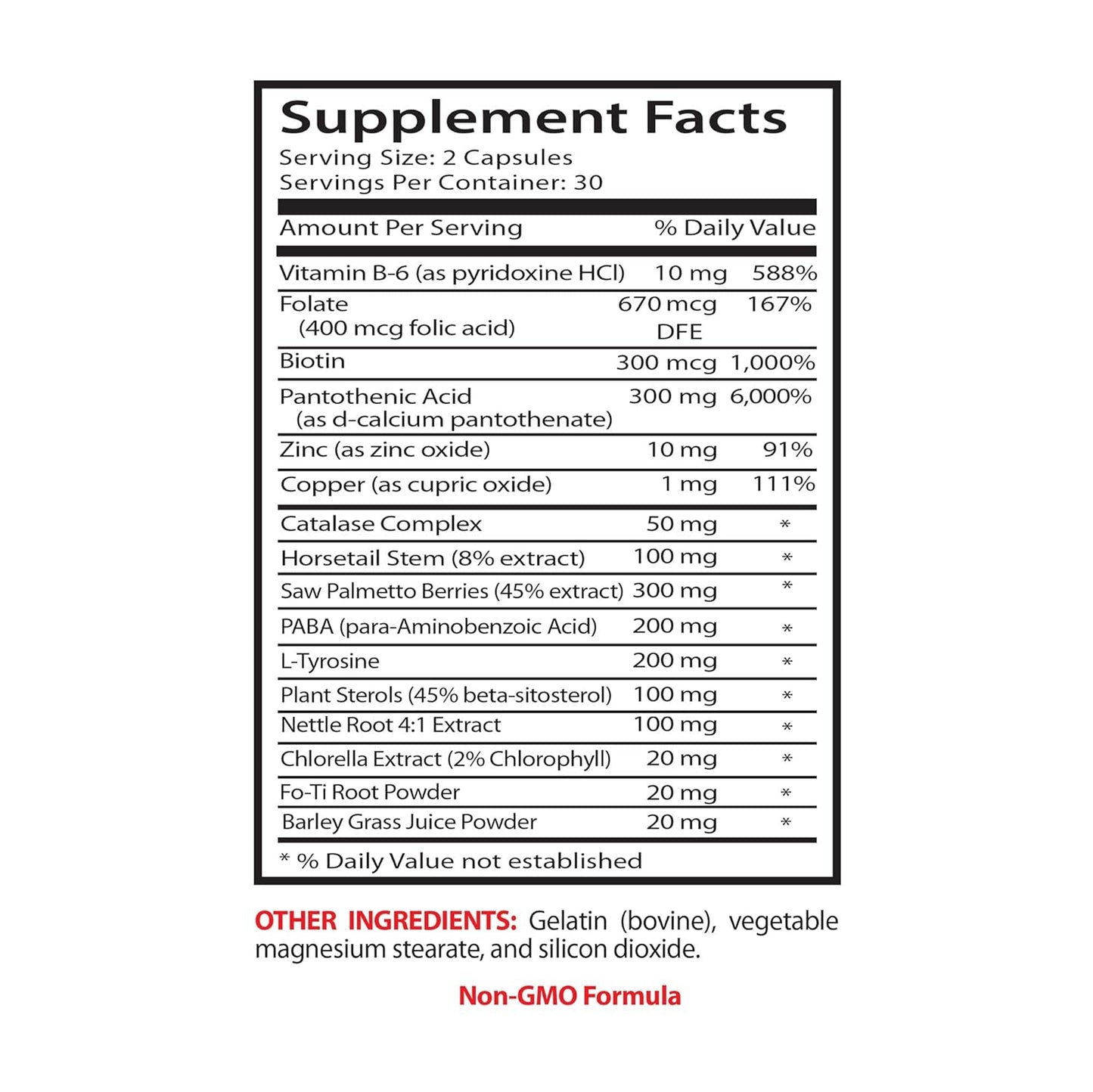 Natural Hair Growth Supplement for Men and Women - Anti-Gray Hair Solution - Saw Palmetto Pills for Hair Loss - Gray Hair Coverage - 60 Capsules