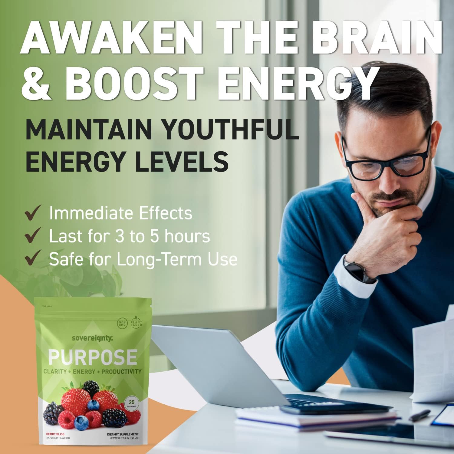 Natural Herb Nootropic Brain Supplements for Memory, Focus & Energy - Vegan, Gluten Free - 1 Month Supply
