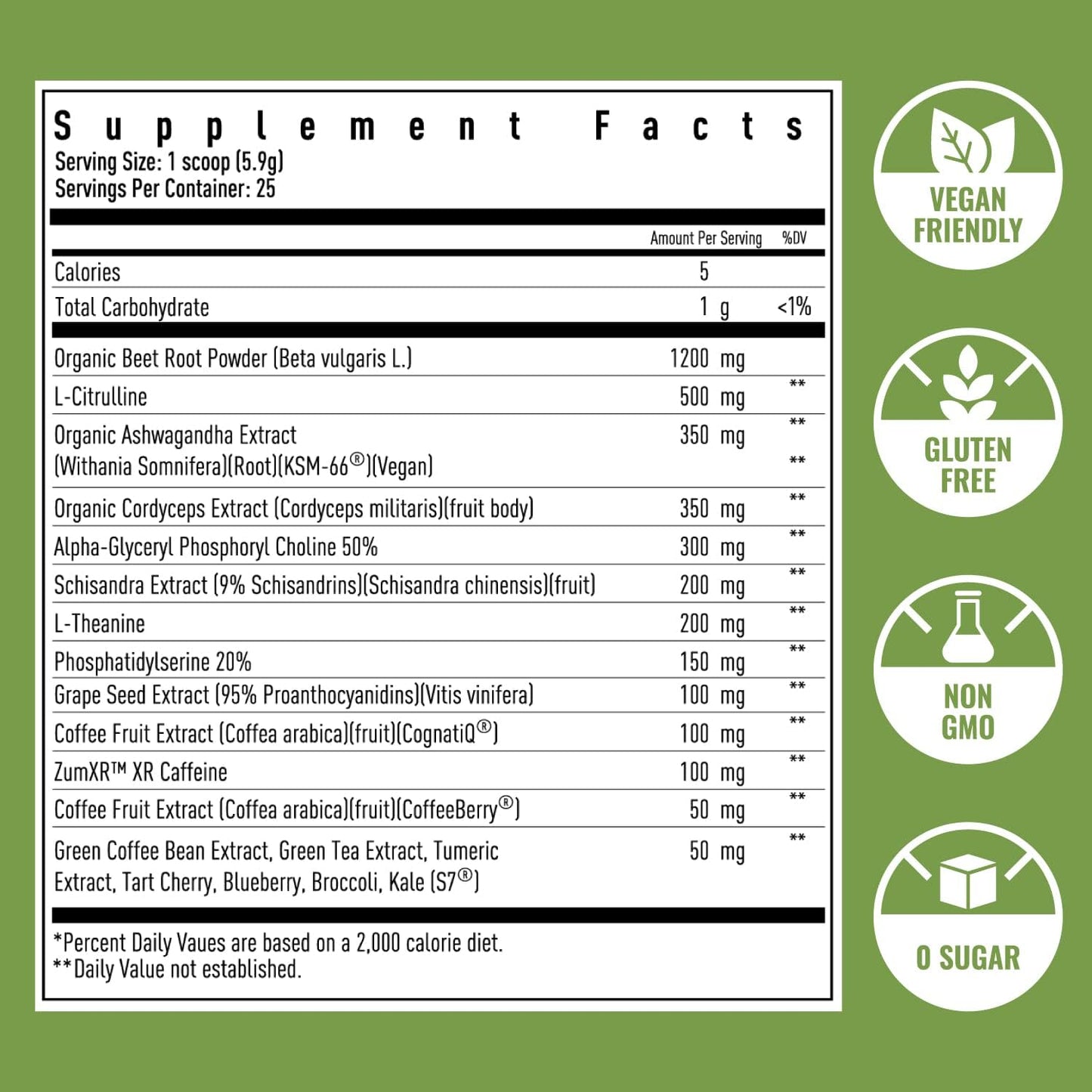 Natural Herb Nootropic Brain Supplements for Memory, Focus & Energy - Vegan, Gluten Free - 1 Month Supply