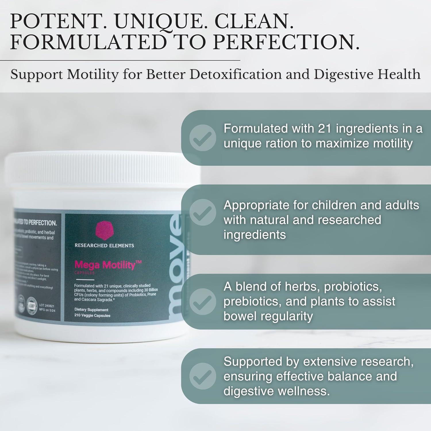 Natural Herbal Digestive Supplement for GI Motility - Promotes Healthy Gut Function, Reduces Gas and Bloating - Prebiotic/Probiotic Formula - 30 Servings