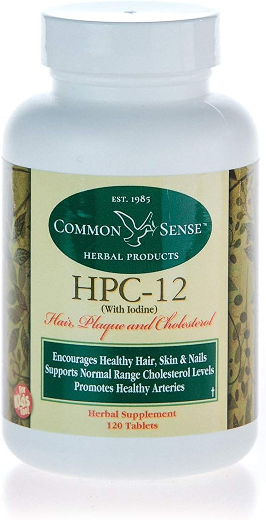 Natural Herbal Supplement for Hair, Plaque, and Cholesterol Support - HPC-12 (270) with Iodine