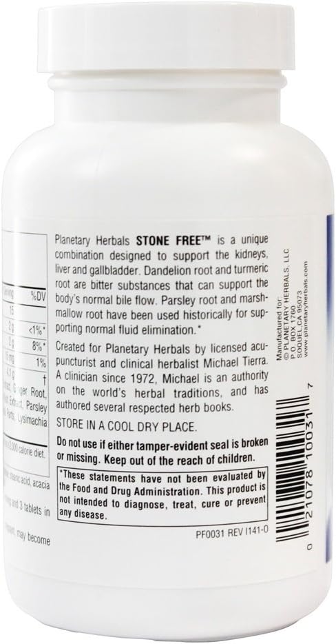 Natural Herbal Supplement for Kidney and Gallbladder Health - 90 Tablets of 820mg Stone Free by Planetary Herbals