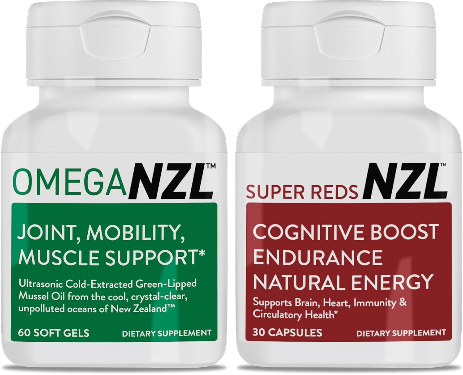 Natural Joint Relief Supplement with Omega-3 & Green-Lipped Mussel Oil, Non-Fishy Softgels + Super Reds Capsules