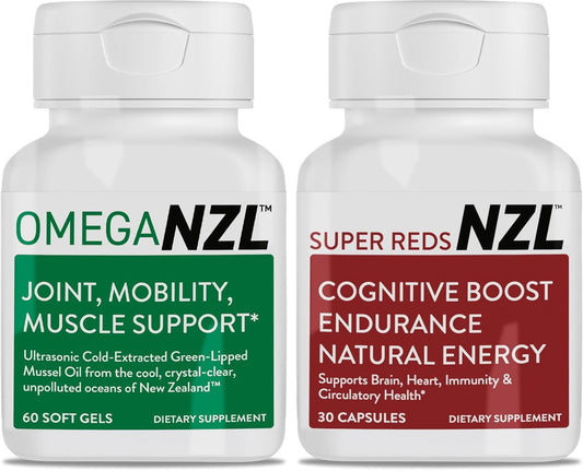 Natural Joint Relief Supplement with Omega-3 & Green-Lipped Mussel Oil, Non-Fishy Softgels + Super Reds Capsules