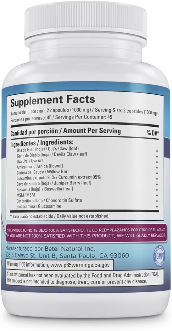 Natural Joint Support Supplement with Arnica, Curcuma, and Glucosamine - 90 Capsules