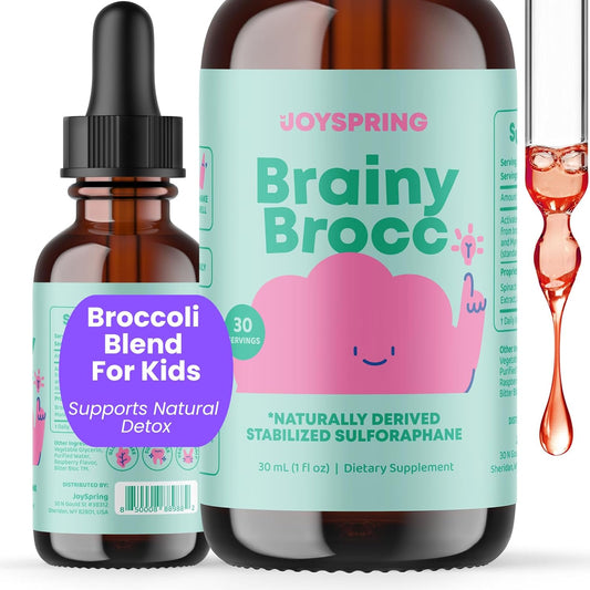 Natural Kids Brain Health Bundle: JoySpring BrainyBrocc & LingoLeap Drops - Non-GMO, Vegan Liquid Vitamins for Immunity Support